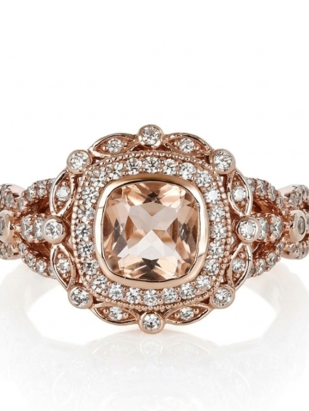 Peach Morganite & White Diamond Simulant 18K Rose Gold Vermeil Size 8!